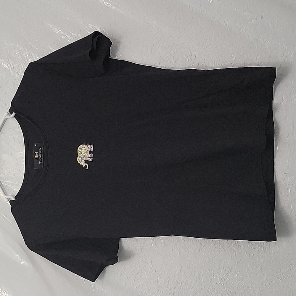 JIM THOMPSON Black t-shirt with a elephant embellish